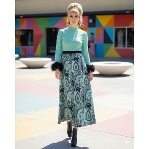 Vintage R&K Knits 1960s Mod Feather Cuff Dress